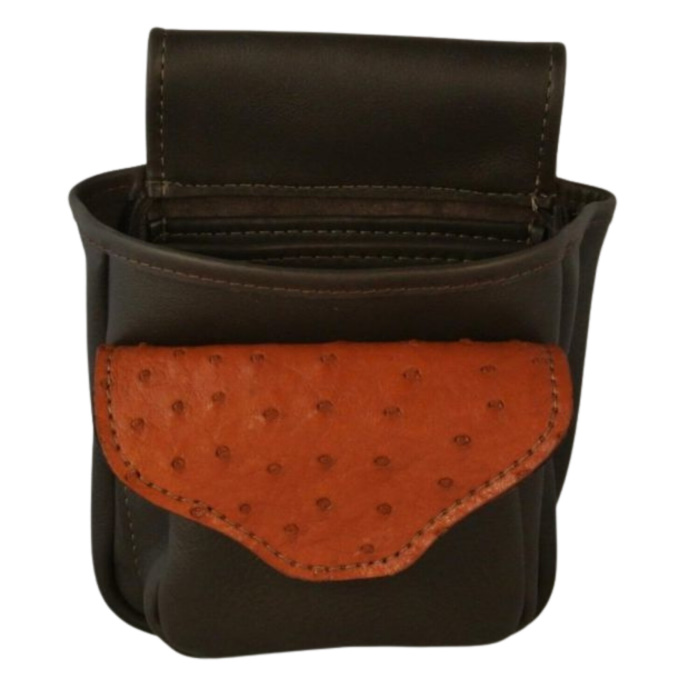 (image for) Brown Leather with Ostrich Shotgun Shell Belt Pouch Bag